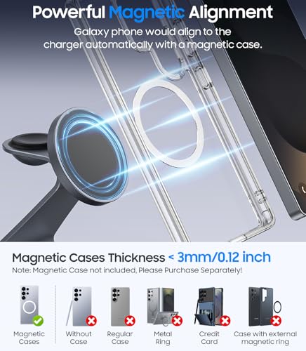 Meifigno Magnetic Wireless Charger for Samsung, 3 in 1 MagSafe Charging Station Aluminum Charger Stand for Galaxy S26/S25/Z Fold7/Z Flip7, Watch Charger Stand for Galaxy Watch Ultra 8 7, for Buds