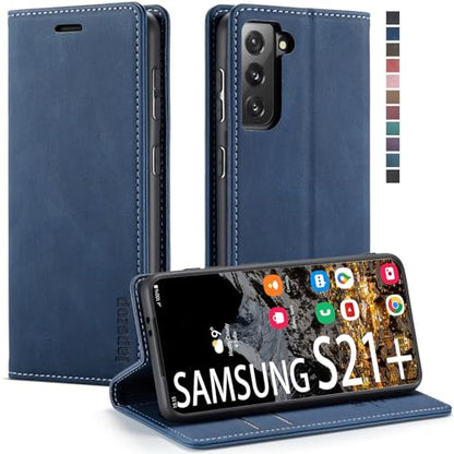 Samsung Galaxy S21+ Plus 5G Case,Samsung Galaxy S21+ Plus 5G Wallet Case with [RFID Blocking] Card Holder Kickstand Magnetic,Leather Flip Case for Galaxy S21+ Plus 6.7 Inch(Blue) - color: Blue, size: S21+ Plus 6.7"