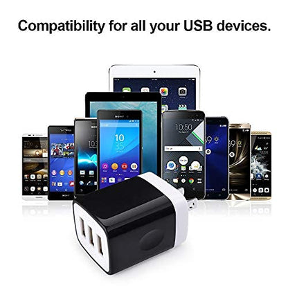 USB Wall Charger,Sicodo 3-Port Travel Smartphone Quick Charger 2 Pack 3.1Am - color: Black-1