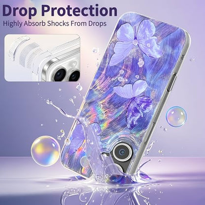 Compatible with iPhone 16 Case,with [Shockproof Protective][Camera Protection] Cute Butterfly Aesthetic Phone Cover Anti-Yellowing Soft Slim Cover for Women Girl-Purple - color: Purple Butterfly, size: iPhone 16