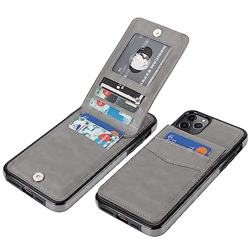 KIHUWEY for iPhone 11 Pro Max Wallet Case Card Holder Kickstand, Gray | Credit Card Slots, PU Leather, Magnetic Clasp, Flip Heavy Duty Protection Cover for Men and Women - color: Gray