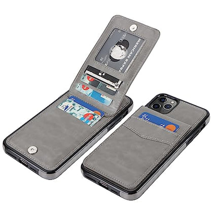 KIHUWEY for iPhone 11 Pro Max Wallet Case Card Holder Kickstand, Gray | Credit Card Slots, PU Leather, Magnetic Clasp, Flip Heavy Duty Protection Cover for Men and Women - color: Gray