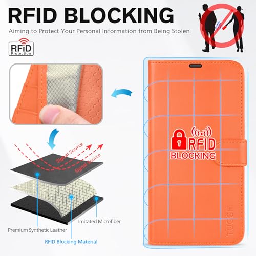 TUCCH Wallet Case for iPhone 17 Pro (6.3") 2025, 4 Card Slots, Orange | RFID Blocking, Viewing Stand, Shockproof TPU Shell, PU Leather, Magnetic Closure, Protective Folio Flip Cover - color: Orange