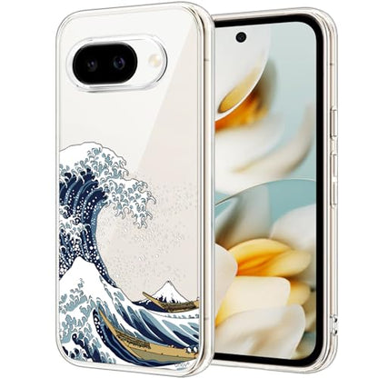 Unov for Pixel 10a Case, Clear with Design, Slim Fit Good Grip, Embossed Phone Case, Shockproof Protective Cover, Raised Camera Protection, Soft TPU, Great Wave - color: Great Wave