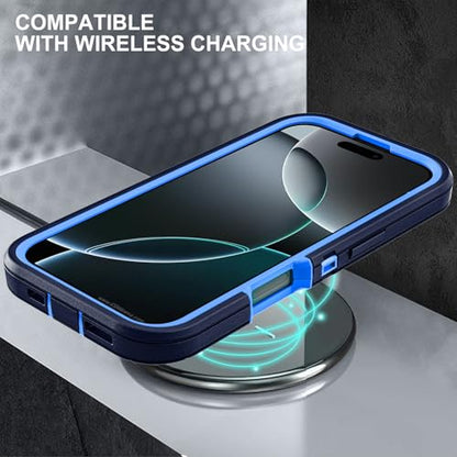 YKHJKLEC for iPhone 16 Pro Case, Military Grade 3 in 1 Heavy Duty Shockproof/Drop Proof/Dust Proof Case with 2Pcs Tempered Glass Screen Protector (Navy Blue) - color: Navy Blue