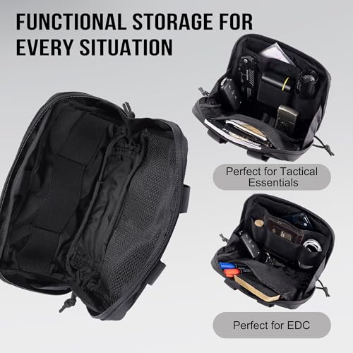 OneTigris MOLLE Pouch, Tactical Admin Pouch Belt EDC Tool Organizer Zippered Utility Waist Pack 7.5"x5"x2" - color: Camocolor Black