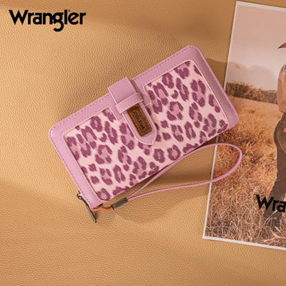 X Wrangler Women's Wallets Bifold Wristlet Wallets for Women Large Capacity Credit Card Wallet with ID Window - color: Leopard Pink