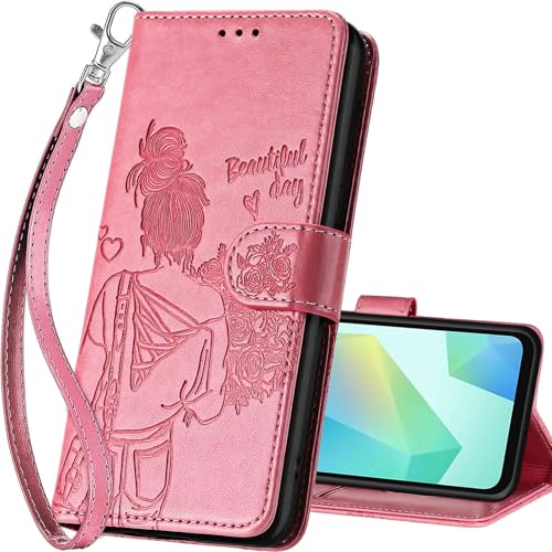 for Samsung Galaxy A16 5G Wallet case, Pink-Girl | 3 Card Holders, Kickstand, Shockproof TPU Shell, PU Leather, Magnetic Closure, Protective Flip Folio Cover, Women - color: 1