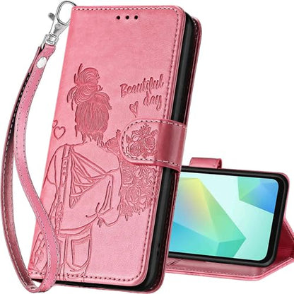 for Samsung Galaxy A16 5G Wallet case, Pink-Girl | 3 Card Holders, Kickstand, Shockproof TPU Shell, PU Leather, Magnetic Closure, Protective Flip Folio Cover, Women - color: 1