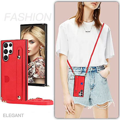 CCSmall Crossbody Case for Samsung Galaxy S23 Ultra w Card Holder KB Red - color: Red, size: Galaxy S23 Ultra