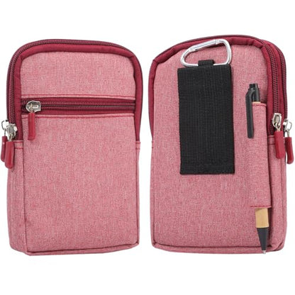 Vertical Cell Phone Belt Clip Holster, Phone Waist Bag for Mens, Nylon Smartphone Holder with Belt Loop Mobile Phone Waist Belt Pouch Wallet Zipper Phone Carrying Case Outdoor Sport Travel Bumbag - color: Red