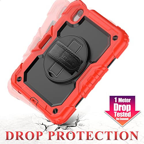 SEYMAC stock Case for iPad mini 7 (A17 Pro) 2024/ Mini 6 8.3'' with Screen Protector Pencil Holder [360 Rotating Hand Strap] &Stand, Drop-Proof Case for iPad mini 7th/6th Generation 8.3", Black+Red - color: Black+Red