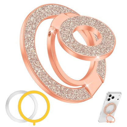 Magnetic Phone Ring Holder Stand for MagSafe Grip, Double Sided Adjustable - color: Rose Gold