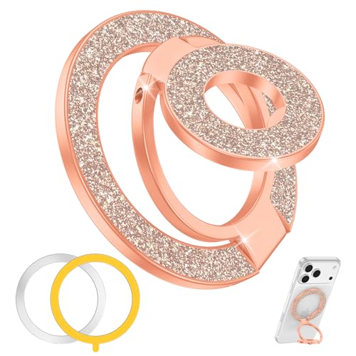 Magnetic Phone Ring Holder Stand for MagSafe Grip, Double Sided Adjustable - color: Rose Gold