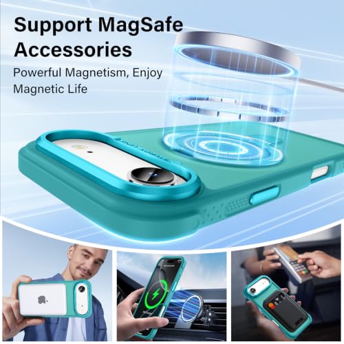 Designed for iPhone Air Case with Magnetic Stand, Darkcyan | Certified Drop Protection, Great Grip Feeling, Matte Translucent Back Slim Shockproof Phone Cover - color: Darkcyan, size: Iphone Air