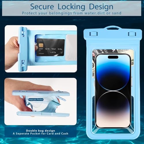 Waterproof Phone Pouch, with Inside Card Holder, Large Waterproof Case Compatible with iPhone 17 16 15 14 13 Pro Max, Beach Cruise Essentials, 1 Pack, Blue - color: B1-Blue