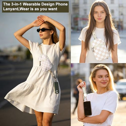 3-in-1 Clip And Go Phone Strap Crossbody With Detachable Wallet, RFID Blocking, Adjustable Anti-Theft Phone Lanyard - color: Beige