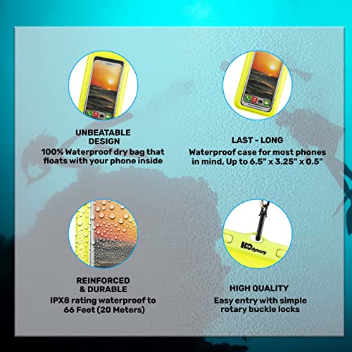 H2ODYSSEY Waterproof Phone Case and Lanyard - Excellent Waterproof Protection - Floats in The Water -Lanyard for Beach Kayak Travel - Universal Size - Yellow - color: Yellow