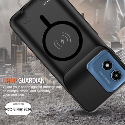 Wireless Charging Case for Moto G Play 2024, Upgraded 10000mAh Rechargeable Portable Charging Case Compatible with Moto G Play 2024 (6.5 inch) with Carplay Extended Battery Pack Charger Case (Black) - size: Moto G Play 2024