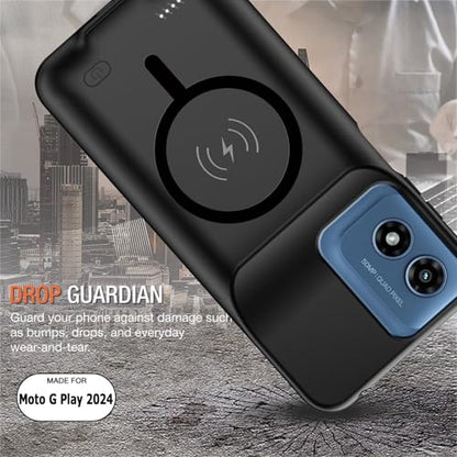 Wireless Charging Case for Moto G Play 2024, Upgraded 10000mAh Rechargeable Portable Charging Case Compatible with Moto G Play 2024 (6.5 inch) with Carplay Extended Battery Pack Charger Case (Black) - size: Moto G Play 2024