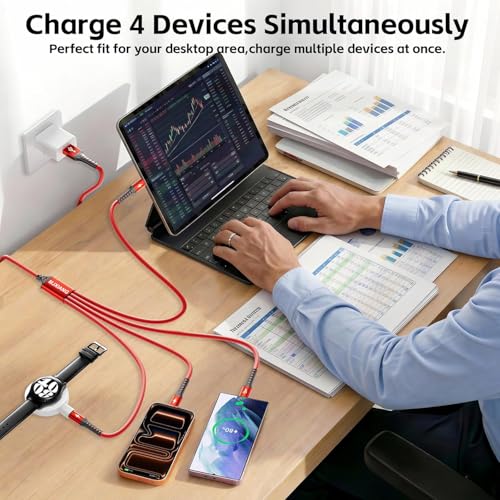 MJXIANG Long Multi USB C Cable 7.2FT, QC 3.0 (3A) Fast Charging Cord 4 in 1 - color: 7.2FT/1Pack(Red)