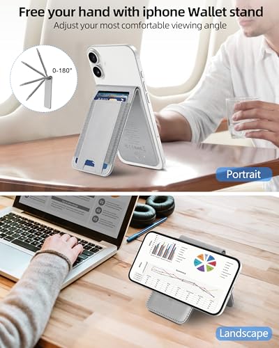 for Magsafe Wallet Works with Apple Find My, Leather Magnetic Phone Wallet - color: Gray