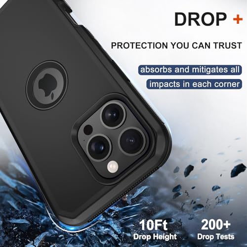 for iPhone 16 Pro Max Phone Case,Military Grade Drop Protection Cell Phone Cover with Belt Clip Holster Stand,Screen Protector x2 Rugged Kickstand for iPhone 16 Pro Max Case 6.9” (Black) - color: Black