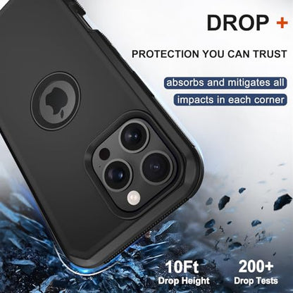 for iPhone 16 Pro Max Phone Case,Military Grade Drop Protection Cell Phone Cover with Belt Clip Holster Stand,Screen Protector x2 Rugged Kickstand for iPhone 16 Pro Max Case 6.9” (Black) - color: Black
