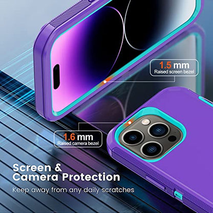 for iPhone 14 Pro Max Case with 2 Screen Protector, Heavy Duty Shockproof Drop Proof Military Rugged 3-Layer Tough Durable Protective Cover for Apple iPhone 14 Pro Max 6.7" (Purple/Blue) - color: Purple/Blue
