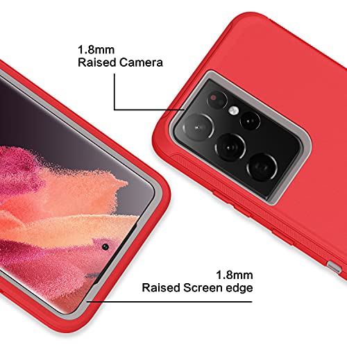MXX Case Compatible with Galaxy S21 Ultra Case, 3-Layer Super Full Heavy Duty Body Bumper Cover/Shock Protection/Dust Proof, Designed for Samsung Galaxy S21 Ultra 5G 6.8 Inch 2021 (Red/Gray) - color: Red/Gray