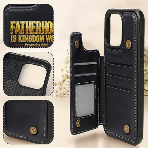 Fatherhood is Kingdom Work Golden Fist Bump Personalized Leather Flip Wallet Phone Case Custom Protective Cellphone Cover Religious Gift for Dad Husband