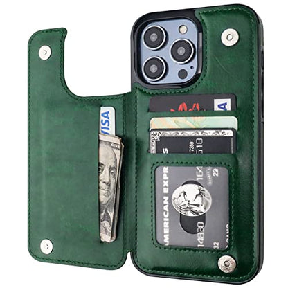 ONETOP for iPhone 14 Pro Max Wallet Case with Credit Card Holder,Green | Kickstand,ID/Cash Holder,Case Wallet with Card Slots,Double Magnetic Clasp,Durable PU Leather Shockproof Cover for Women Men - color: Green
