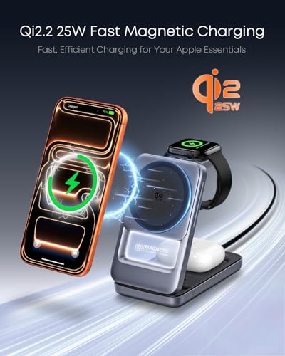 Qi2.2 25W 3-in-1 Foldable Magnetic Wireless Charger for iPhone, Night Light