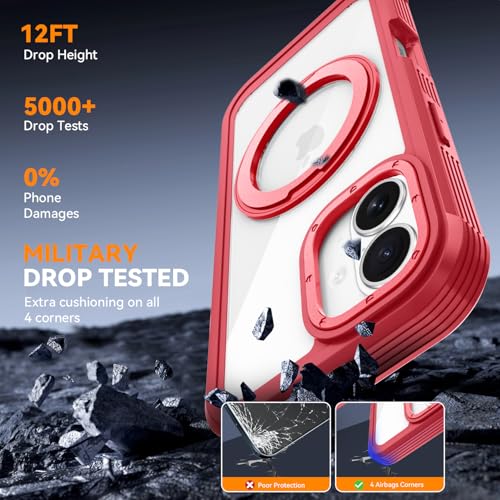 Magnetic for iPhone 17 Case, Compatible with MagSafe, Full Body Rugged Case with Built-in Screen Protector & Kickstand & Belt-Clip (Red) - color: Red