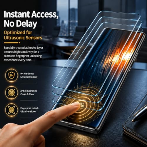 3 Pack Screen Protector for Samsung Galaxy S23 Ultra Tempered Glass, 9H Hardness HD Clear Anti Scratch Full Edge Coverage Fingerprint Unlock Compatible Ultra Thin Protective Shield Film Guard