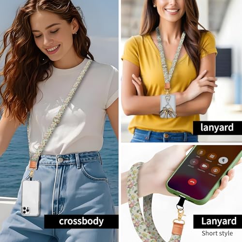 Phone Lanyard Crossbody Wrist Strap, Universal Adjustable Neck Strap for Phone Case Keys ID Badges, Travel Essential - color: Retro Boho Flowers