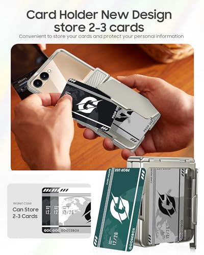 GooseBox for Samsung Galaxy Z Flip 7 Case Wallet RFID Card Holder&Hinge Protection&HD Screen Protector, Full Body Shockproof Cover for Galaxy Z Flip 7(Natural Titanium) - color: Flip7-Titanium