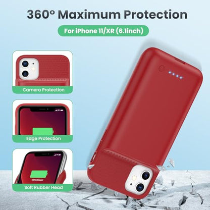 Feob Battery Case for iPhone 11/XR, [2026 Upgraded] 7500mAh Slim Portable Smart Charging Case Rechargeable Protective Extended Charging Cover for iPhone 11/XR-Red - color: Red