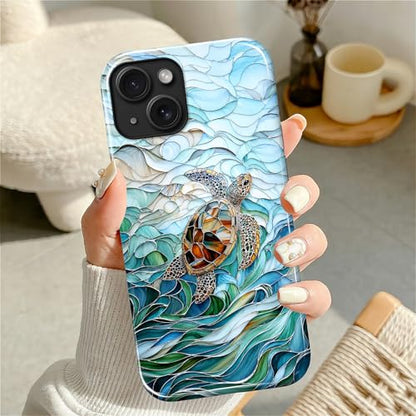 Case Compatible with iPhone 13 14, Cute Dual Layer Hybrid Phone Cover, Military Grade Drop Protection, Aesthetic Shockproof Phone Case for Women Girls, Stained Glass Sea Turtle - color: Stained Glass Sea Turtle, size: Iphone 13/14