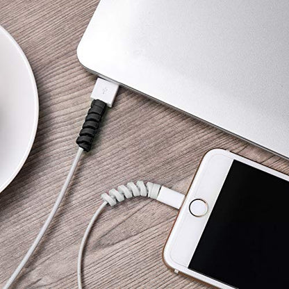 Jetec 12 Pcs Charging Cable Protector Silicone Spiral Charger Cable Saver - color: Gray and Black
