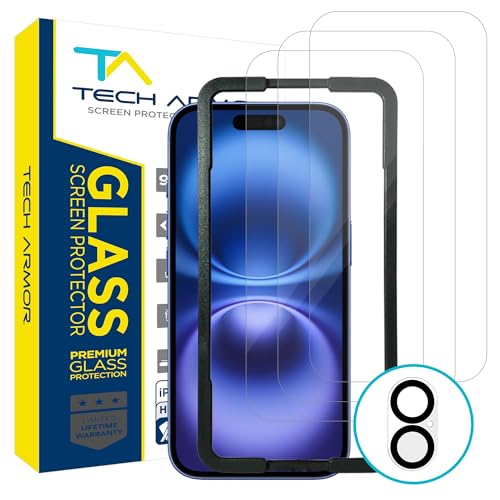 Tech Armor Screen Protector for iPhone 16, Ballistic Tempered Glass, 3-Pack - size: iPhone 16-6.1 Inch
