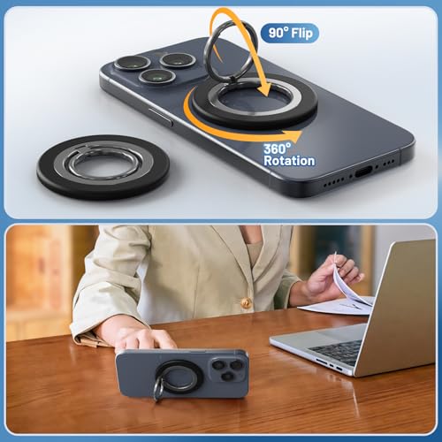 Magnetic Phone Ring Holder Grip Stand Dual Magnet Strong Magnetic Force - color: Black