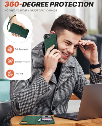 OCASE for iPhone 17e Case/iPhone 16e Detachable Wallet Case with Card Holder, 2 in 1 Pu Leather Flip Folio with RFID Blocking Stand Wrist Strap Shockproof Phone Cover 6.1 Inch 2025, Blackish Green - color: Blackish Green, size: iPhone 16e/ iPhone 17e