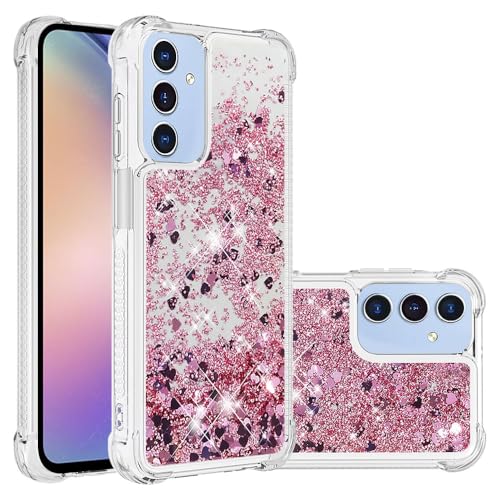 for Samsung Galaxy A17 5G Case Glitter Cute Liquid Love Rose YB | Phone Case for Girls Women,Bling Sparkly,Floating Quicksand,Soft TPU Clear,Shockproof Protective,Bumper Durable - color: Rose, size: Samsung Galaxy A17 5G