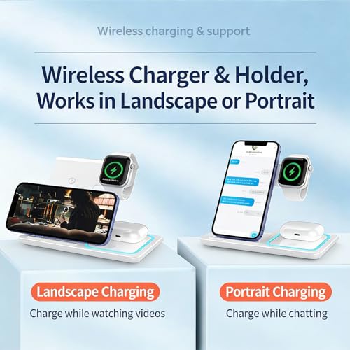 3-in-1 Foldable Wireless Charger with Night Light - 15W Fast Wireless Charger for Simultaneous Charging of Phone, Watch & Earbuds, Compatible with All Qi-Certified Devices,X455 White. - color: Multifunctional Wireless Charger X455 White