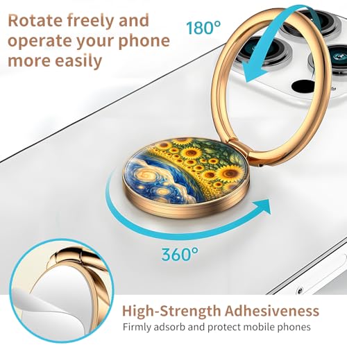 Cell Phone Ring Holder, Cute Metal Phone Grip Stand Finger Ring Kickstand, Flexible 360°Rotation Phone Tablet Case Accessories Compatible with Most Phones Abstract Mountain Sunflower - color: Abstract Mountain Sunflower