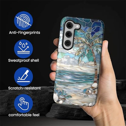 Case for Samsung Galaxy S25 Plus,Anti-Scratch Full-Body Cover Shockproof Slim Design Case,PC Hard Shell & Silicone Inner Bumper -Beach Palm Tree - color: Beach Palm Tree, size: Galaxy S25 Plus