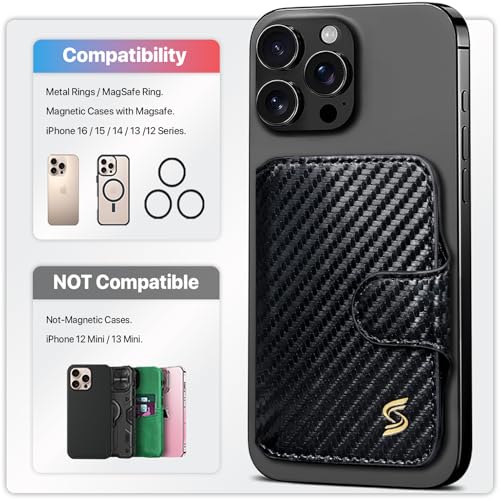 for Magsafe Wallet Magnetic Phone Wallet Card Holder for iPhone 17 16 15 14 13 Pro Max Plus, 5 Slots RFID Blocking, Strong Magnet, Luxury Leather Mag Safe Wallet for Women Men, Black - color: Carbon Fiber Black