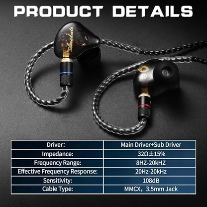 DEMAKE in Ear Monitor with Detachable Silver-Plated 3.5mm Cable, with Mic - color: Black Splicing, size: With Mic