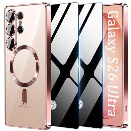 for Samsung Galaxy S26 Ultra 5G Case with Privacy Screen Protector,Clear Magnetic Phone Case with Camera Protection,Soft Shockproof Protective Cover for Galaxy S 26 Ultra,Pink - color: Pink, size: Samsung Galaxy S26 Ultra